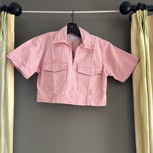 Zara Light Pink Short-Sleeve Jean Jacket
